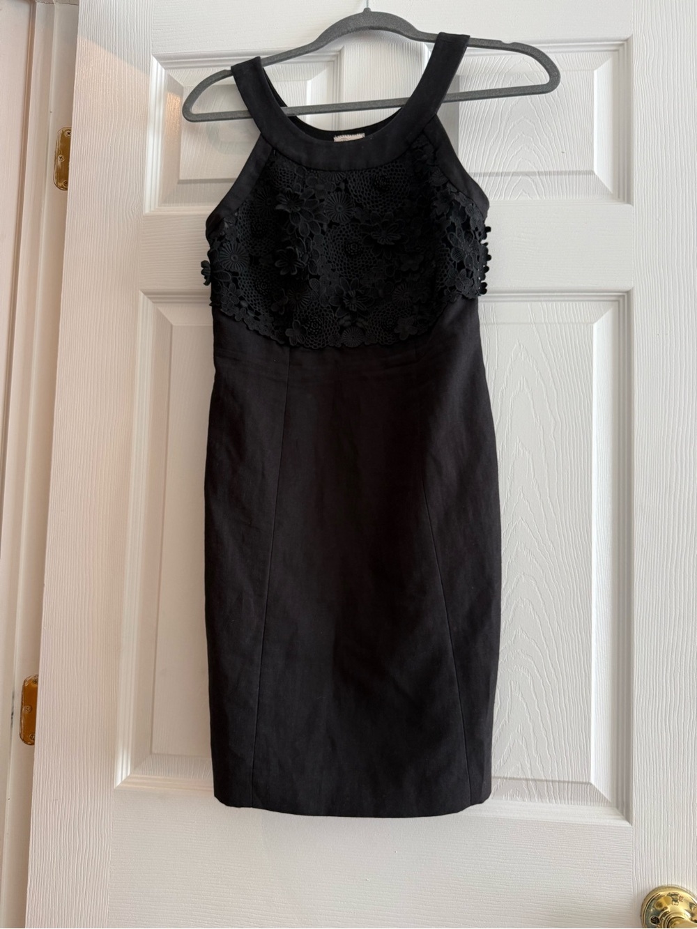 Sleeveless Black Mini Dress with Floral Lace Bodice - Picture 2 of 6